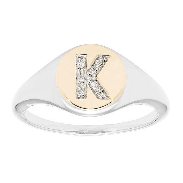 Its Personal 14k Gold Over Sterling Silver Diamond Accent Initial Signet Ring, Womens Two Tone K Product Image