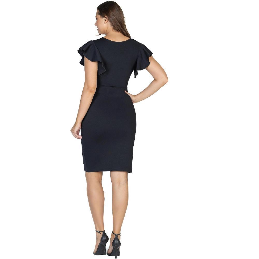 24seven Comfort Apparel Womens V Neck Ruffle Sleeve Knee Length Dress-BLACK-M Product Image