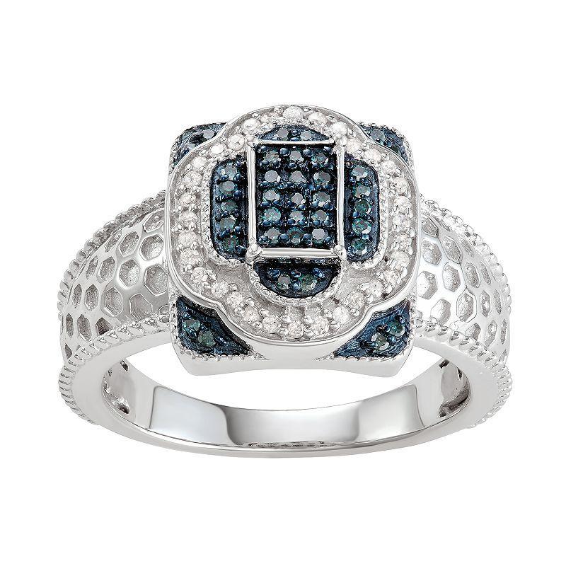 Jewelexcess Sterling Silver 1/4 C.T. Blue & White Diamond Layering Ring, Womens Silvertone Product Image