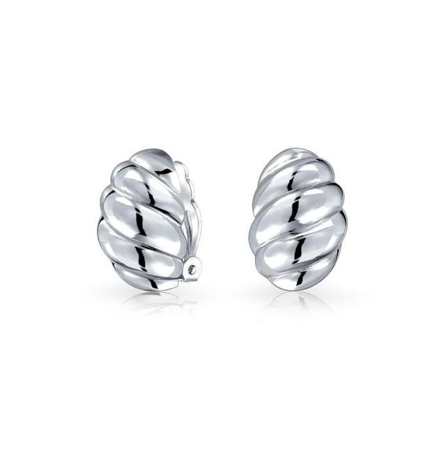 Bling Jewelry Shrimp Style Wavy Twist Polished Clip On Earrings For Women Non Pierced Ears .925 Sterling Silver Alloy Clip Product Image