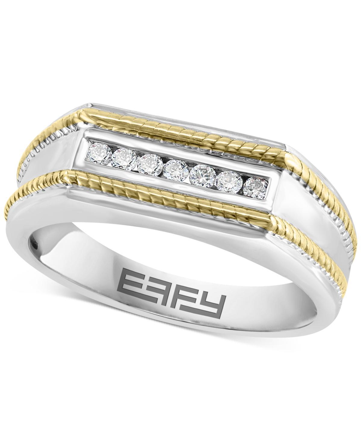 Effy Mens Diamond Rope-Accented Ring (1/8 ct. t.w.) 18k Gold-Plate - Sterling Silver Product Image