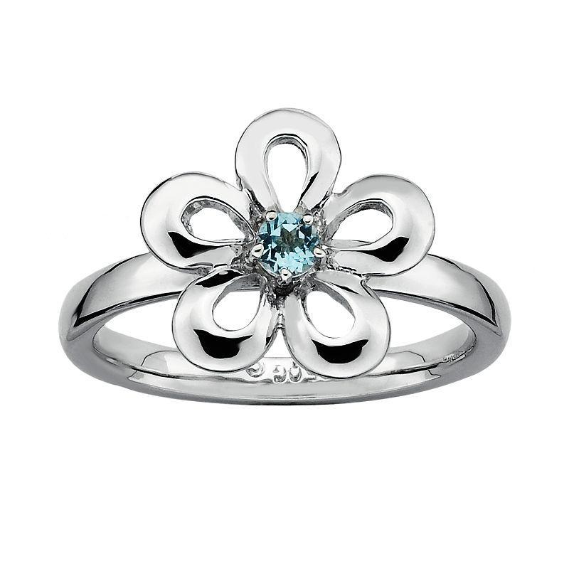 Stacks & Stones Sterling Silver Blue Topaz Flower Stack Ring, Womens Product Image