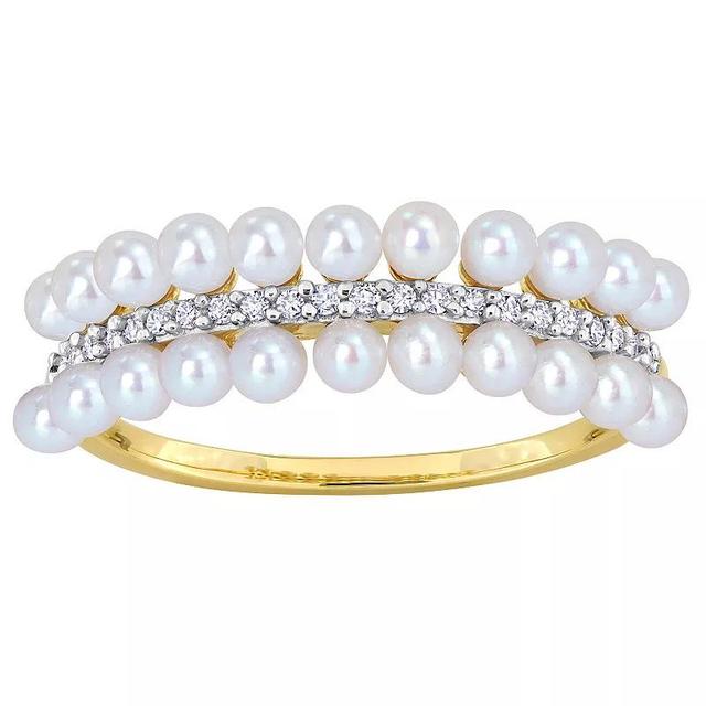 Stella Grace 14k Gold Freshwater Cultured Pearl & 1/10 Carat T.W. Diamond Ring, Womens Product Image