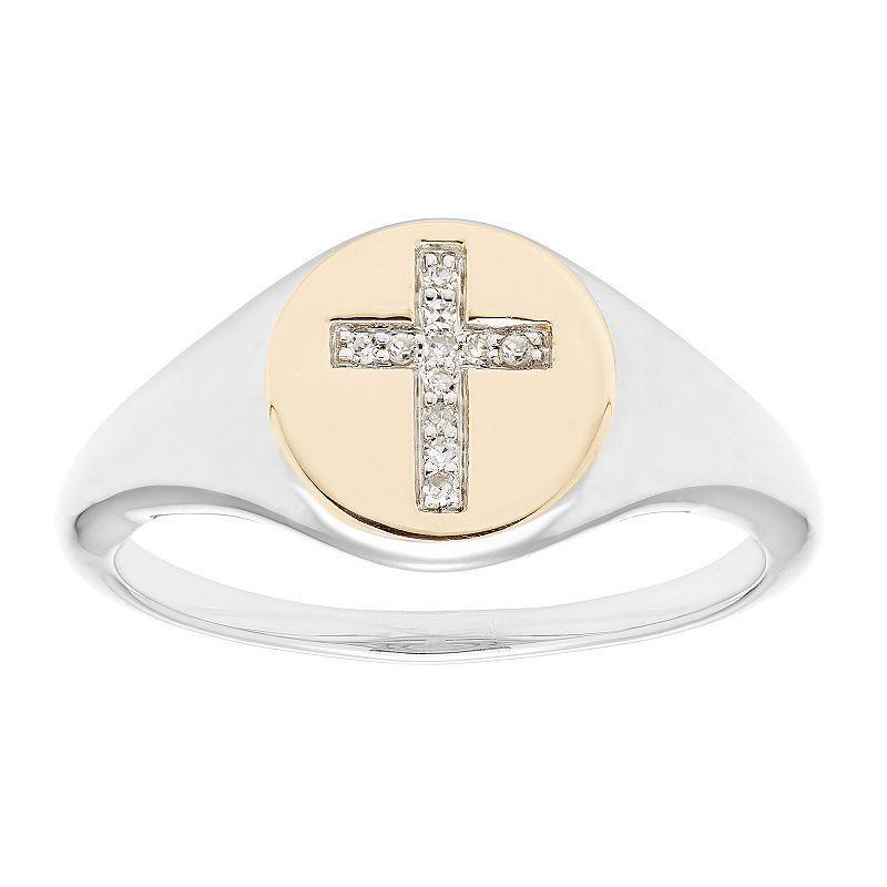 Its Personal 14k Gold Over Sterling Silver Diamond Accent Cross Signet Ring, Womens Two Tone Product Image