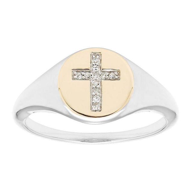 Its Personal 14k Gold Over Sterling Silver Diamond Accent Cross Signet Ring, Womens Two Tone Product Image