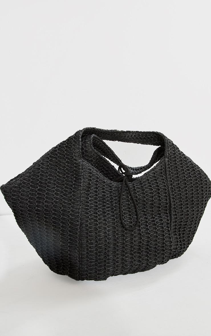 Black Woven Slouchy Raffia Beach Bag Product Image