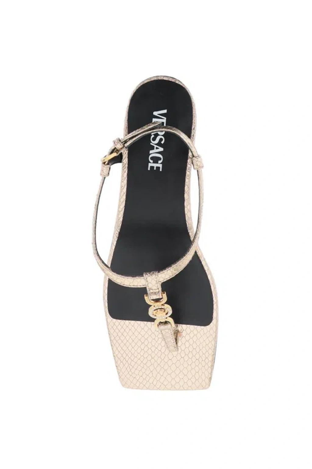 Crystal Medusa '95 Croc-effect Leather Sandals In Gold Product Image