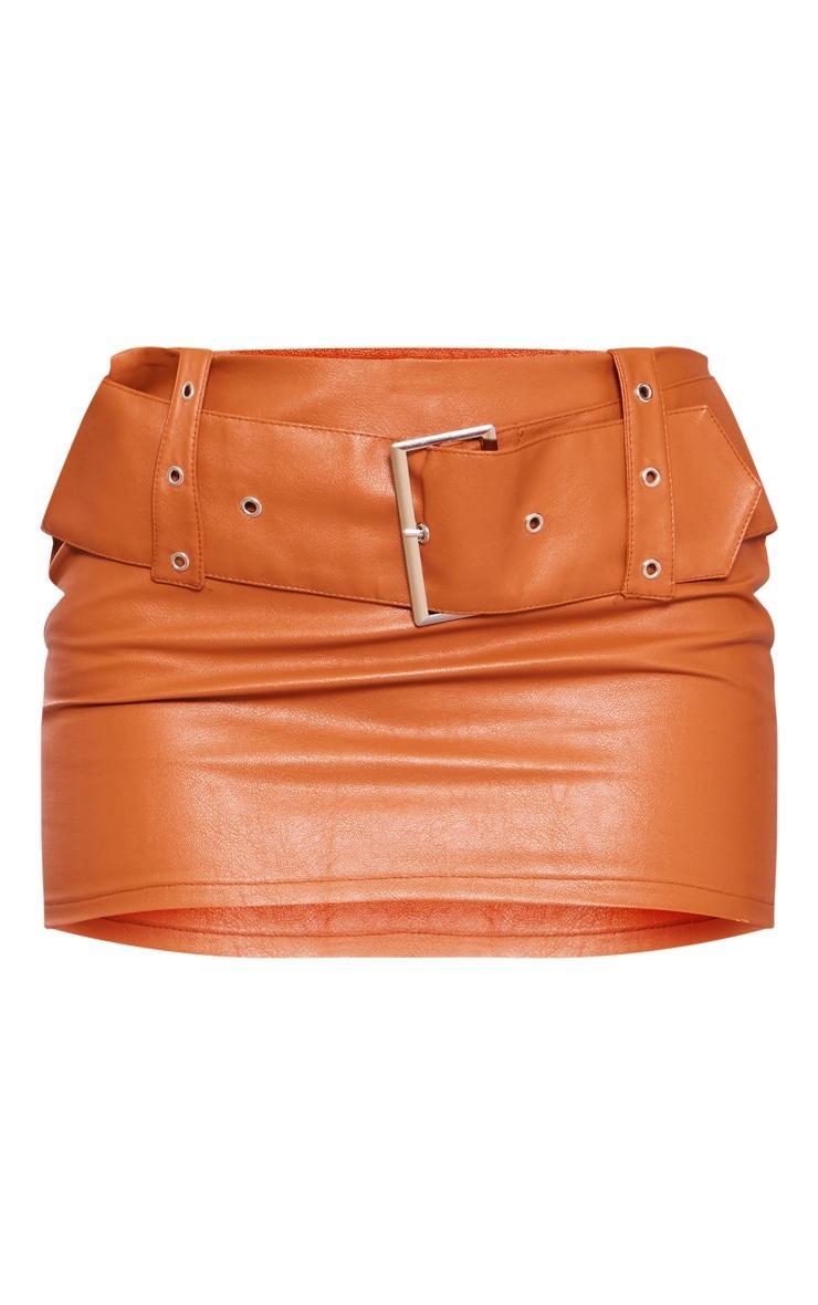 Tan Faux Leather Belted Low Rise Micro Mini Skirt Product Image