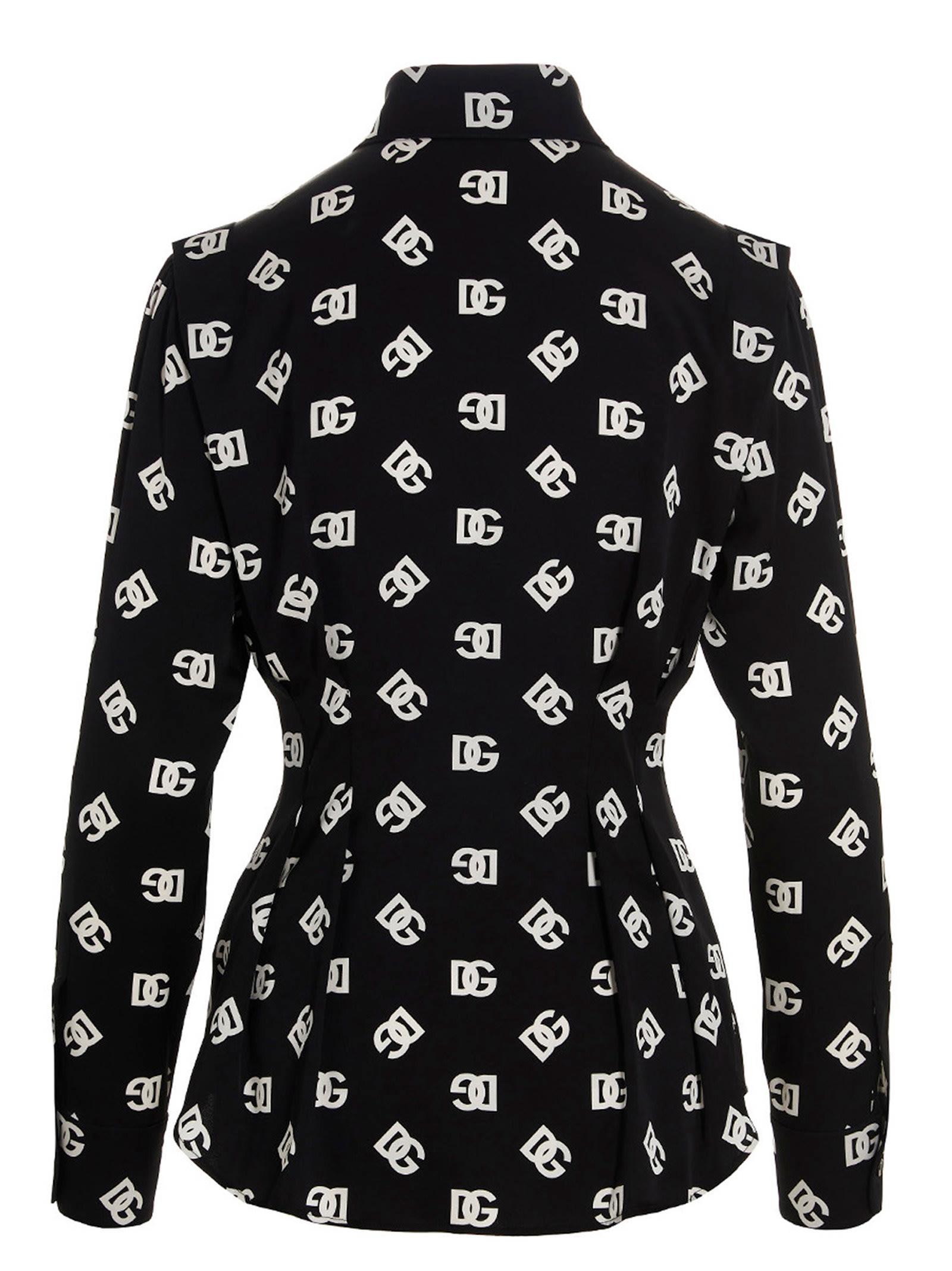 DOLCE & GABBANA Logo-print Long-sleeve Shirt In Nero Product Image