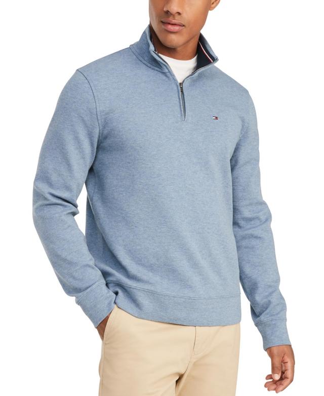 Mens Tommy Hilfiger Logo Quarter-Zip Top New Blue Grey Product Image