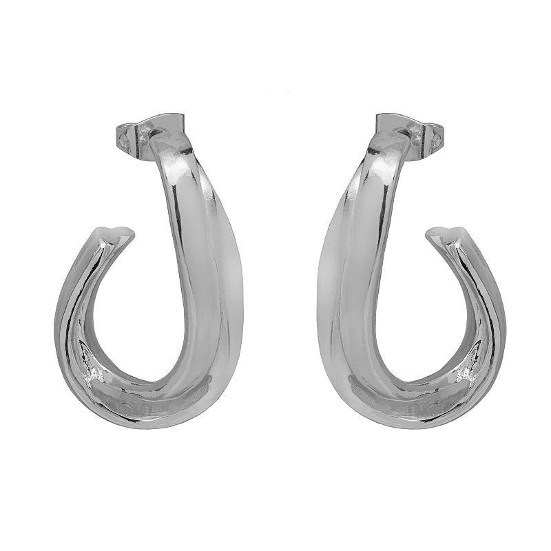 Emberly Silver Tone Textural Shape C-Hoop Earrings, Womens, None Product Image