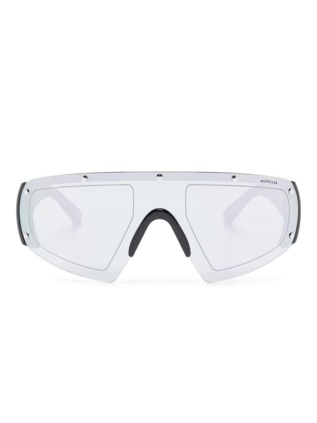 Shield-frame Mirrored Sunglasses In Black Product Image