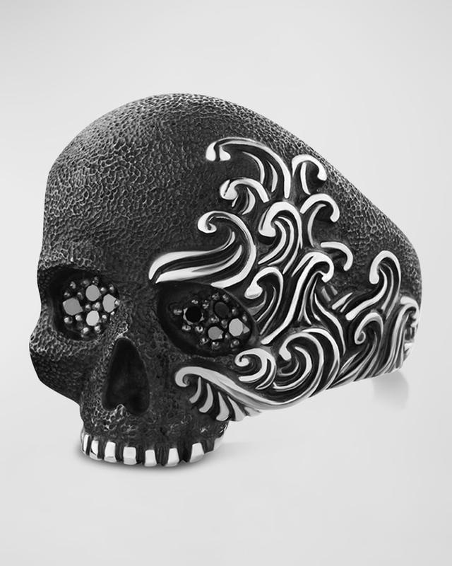 Mens Waves Skull Ring with Pav Black Diamonds Product Image