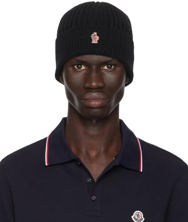 MONCLER Black Ribbed Knit Wool Beanie In 999 - Black Product Image