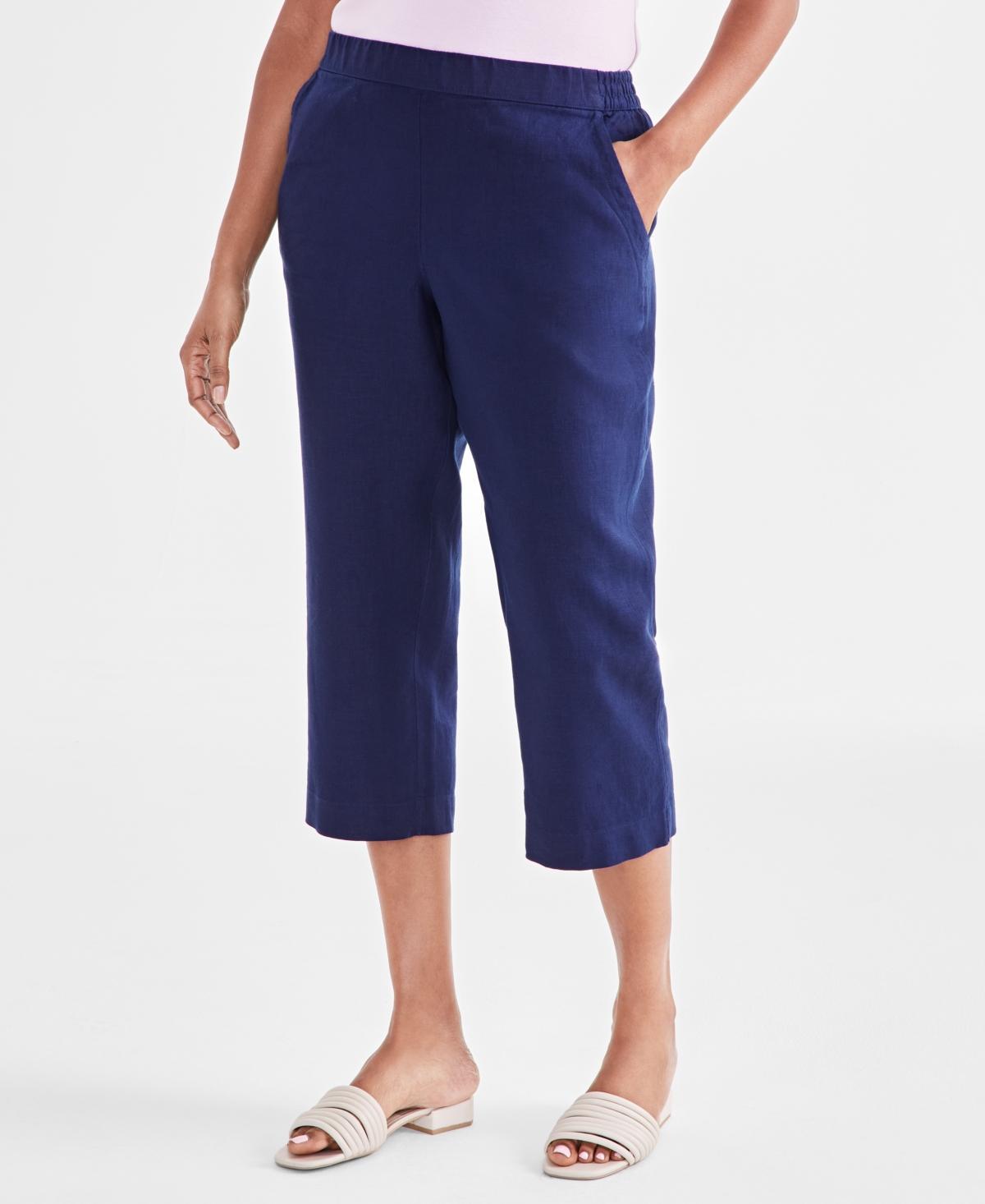 Charter Club Womens 100% Linen Solid Cropped Pull-On Pants, Created for Macys product image