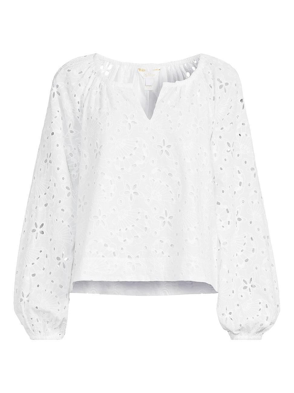 Womens Maisha Seashell Eyelet Notch Blouse Product Image