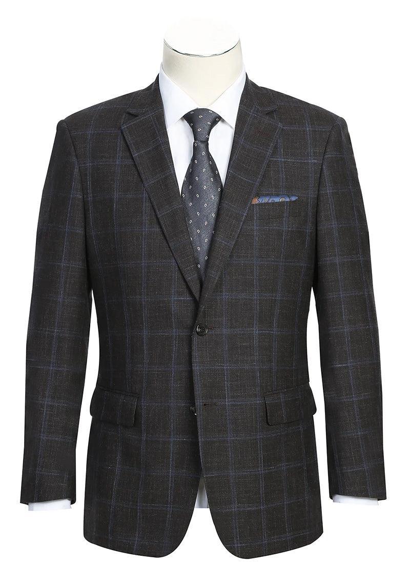 Regular Fit Wool & Linen Brown Plaid Blazer Product Image