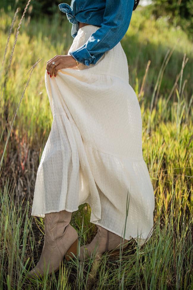 Going Nowhere Fast Cream Textured Maxi Skirt Product Image