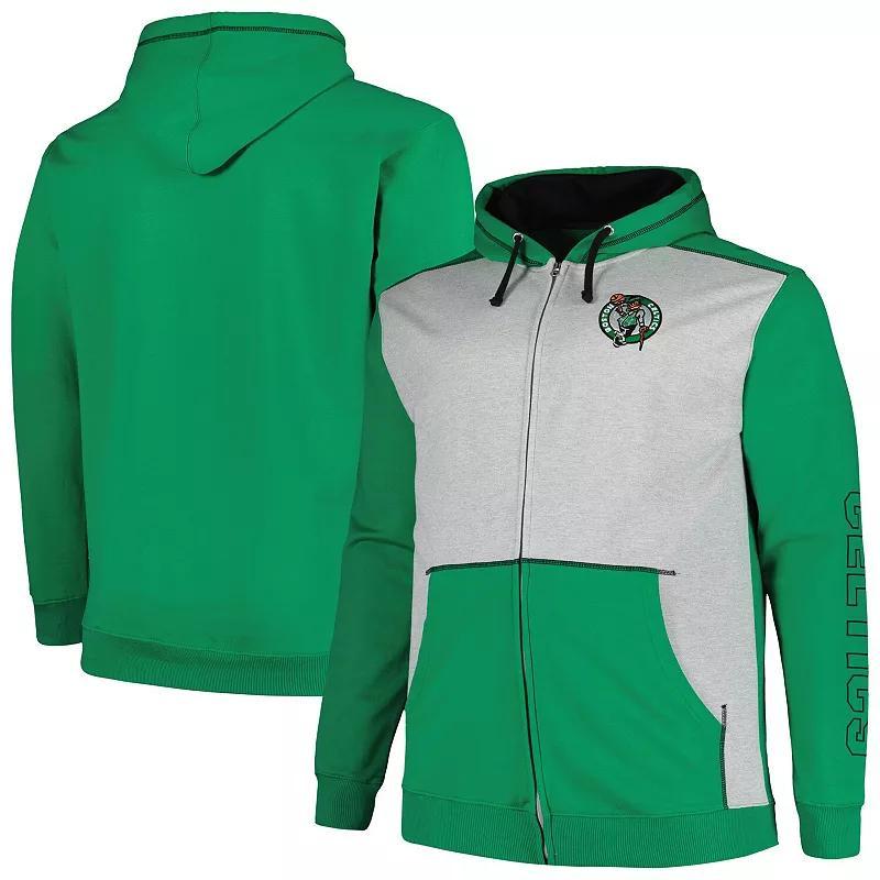 Mens Fanatics Branded Kelly /Heather Gray Boston Celtics Big & Tall Contrast Pieced Stitched Full-Zip Hoodie Product Image