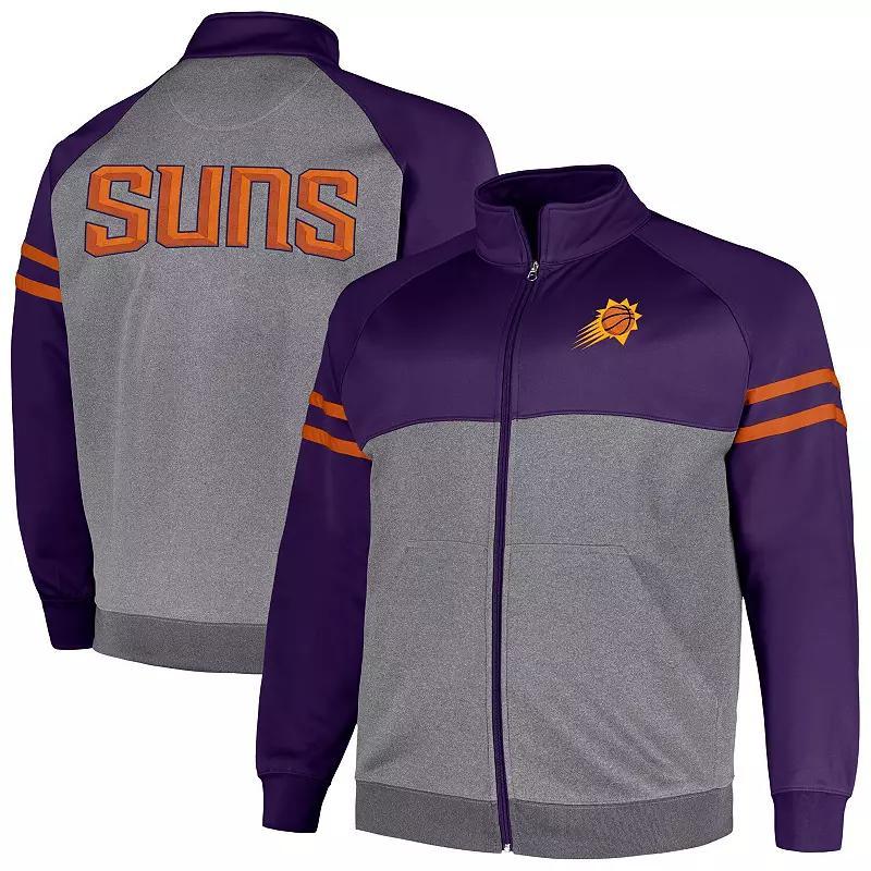 Mens Fanatics Branded Purple/Heather Gray Phoenix Suns Big & Tall Pieced Stripe Raglan Full-Zip Track Jacket Product Image