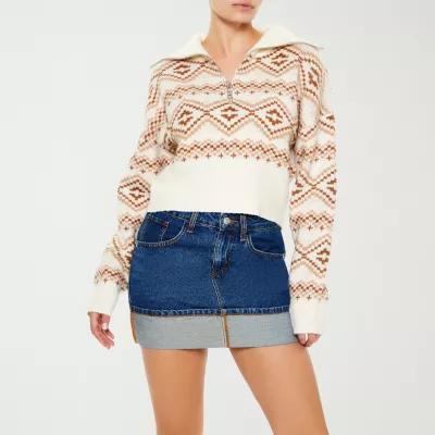 Forever 21 Juniors Fairisle Quarter Zip Womens Long Sleeve Argyle Pullover Sweater product image