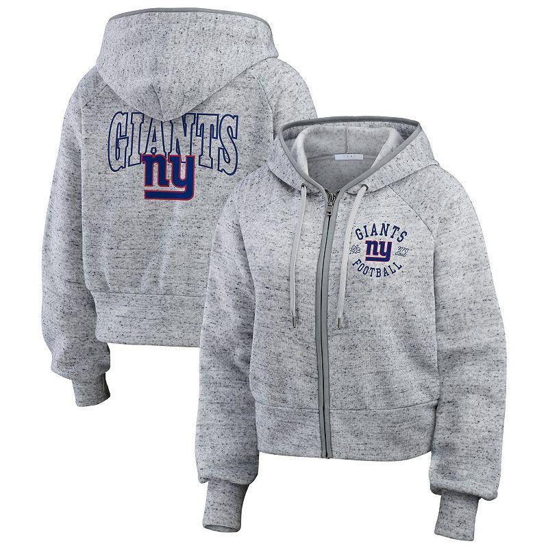 Womens WEAR by Erin Andrews Heather Gray New York Giants Speckled Fleece Cropped Full-Zip Hoodie product image