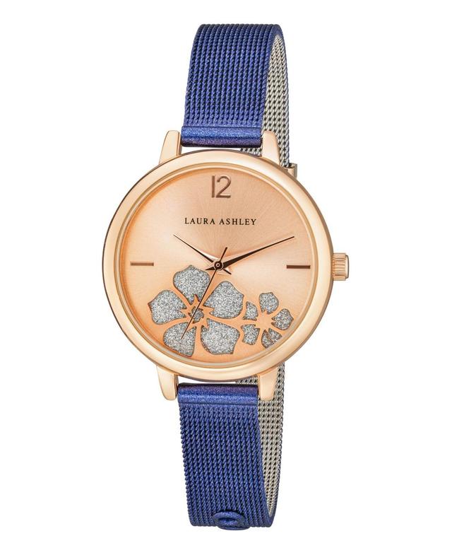 Laura Ashley Womens Sunray Floral Stone Dial Blue Alloy Bracelet Watch 34mm Product Image