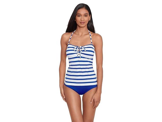 Lauren Ralph Lauren Port Stripe Lace Front Bandini Top (Royal Blue/White) Women's Swimwear Product Image