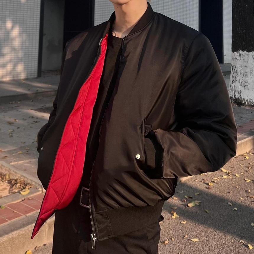 Plain Zip-Up Bomber Jacket Product Image