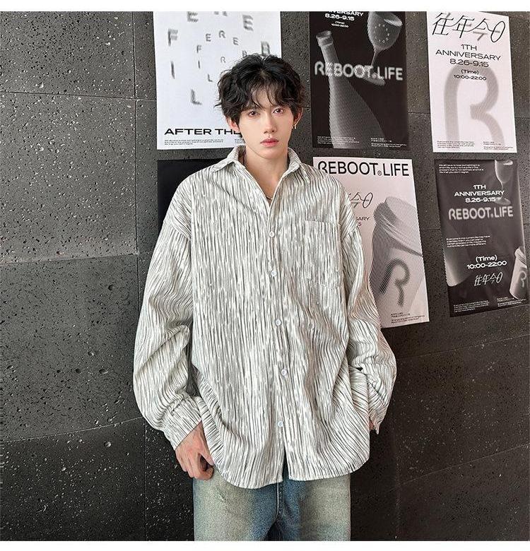 Long-Sleeve Striped Pocket Detail Shirt Product Image