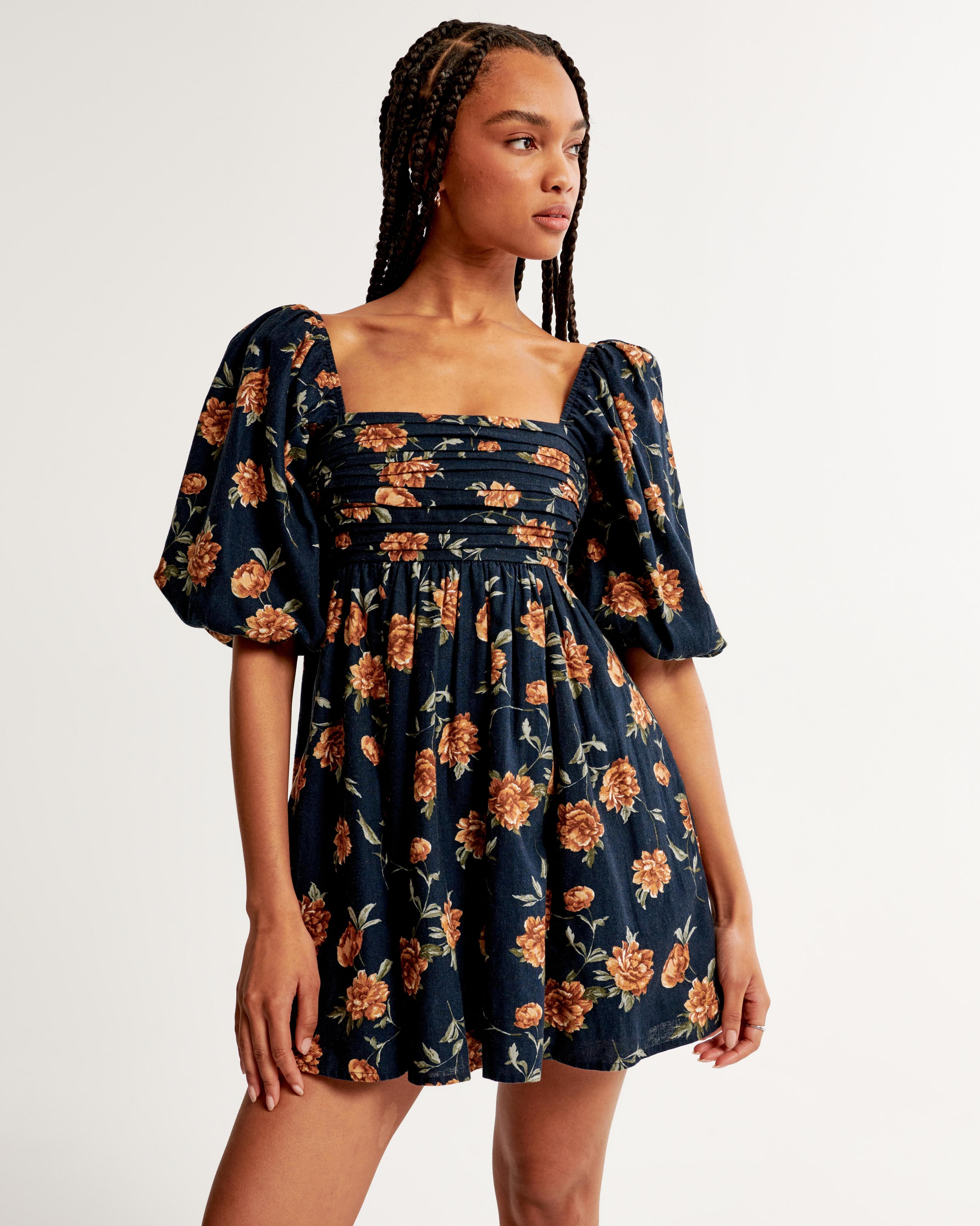 The A&F Emerson Linen-Blend Puff Sleeve Mini Dress Product Image