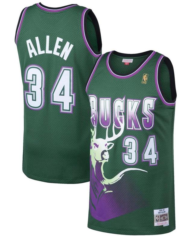 Mens Mitchell & Ness Ray Allen Kelly Milwaukee Bucks Hardwood Classics Swingman Jersey Product Image