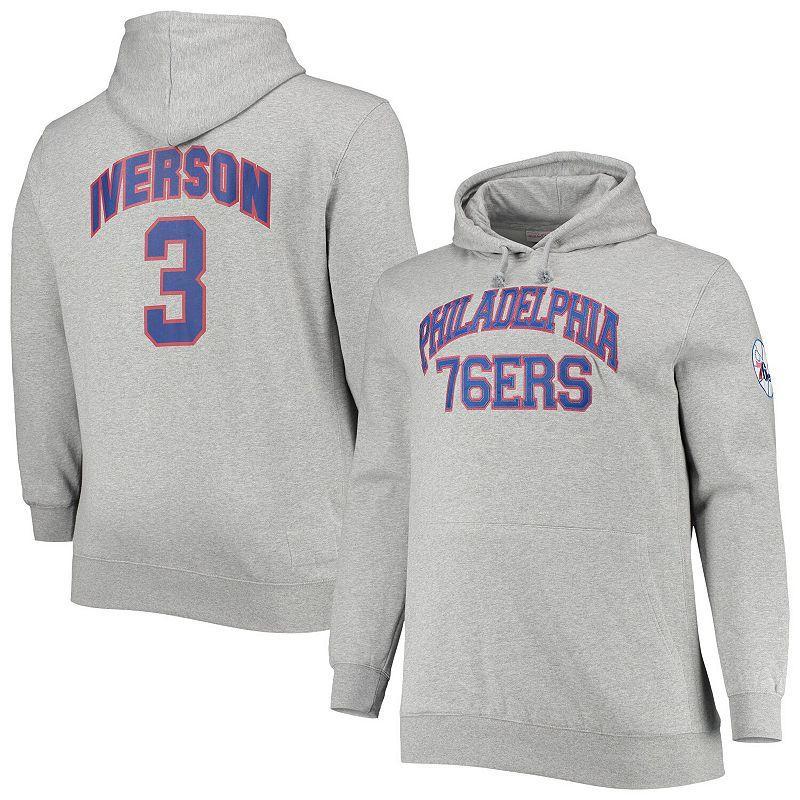 Mens Mitchell & Ness Allen Iverson Heathered Gray Philadelphia 76ers Big & Tall Name & Number Pullover Hoodie Product Image