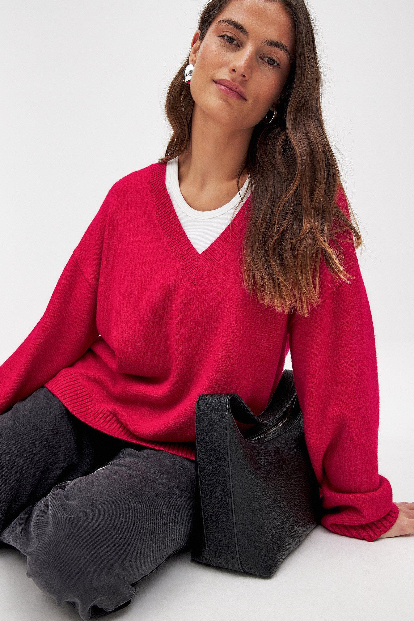 Oversized V-Neck Knitted Sweater Product Image