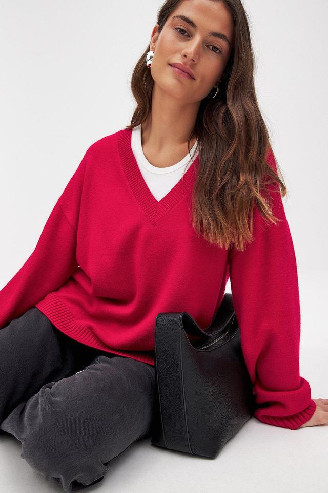 Oversized V-Neck Knitted Sweater Product Image