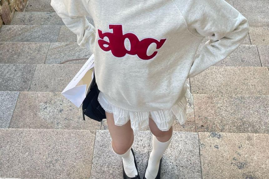 Long Sleeve Lettering Embroidered Loose-Fit Pullover Product Image