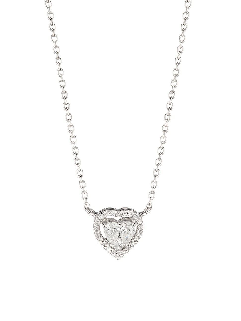 Womens 14K White Gold & 0.28 TCW Diamond Heart Pendant Necklace Product Image