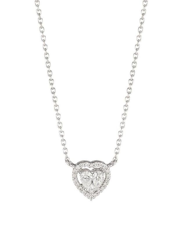 Womens 14K White Gold & 0.28 TCW Diamond Heart Pendant Necklace Product Image