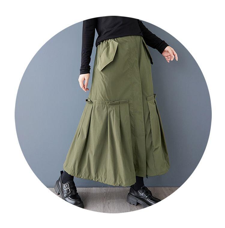 High Rise Plain Pleated Midi A-Line Skirt Product Image