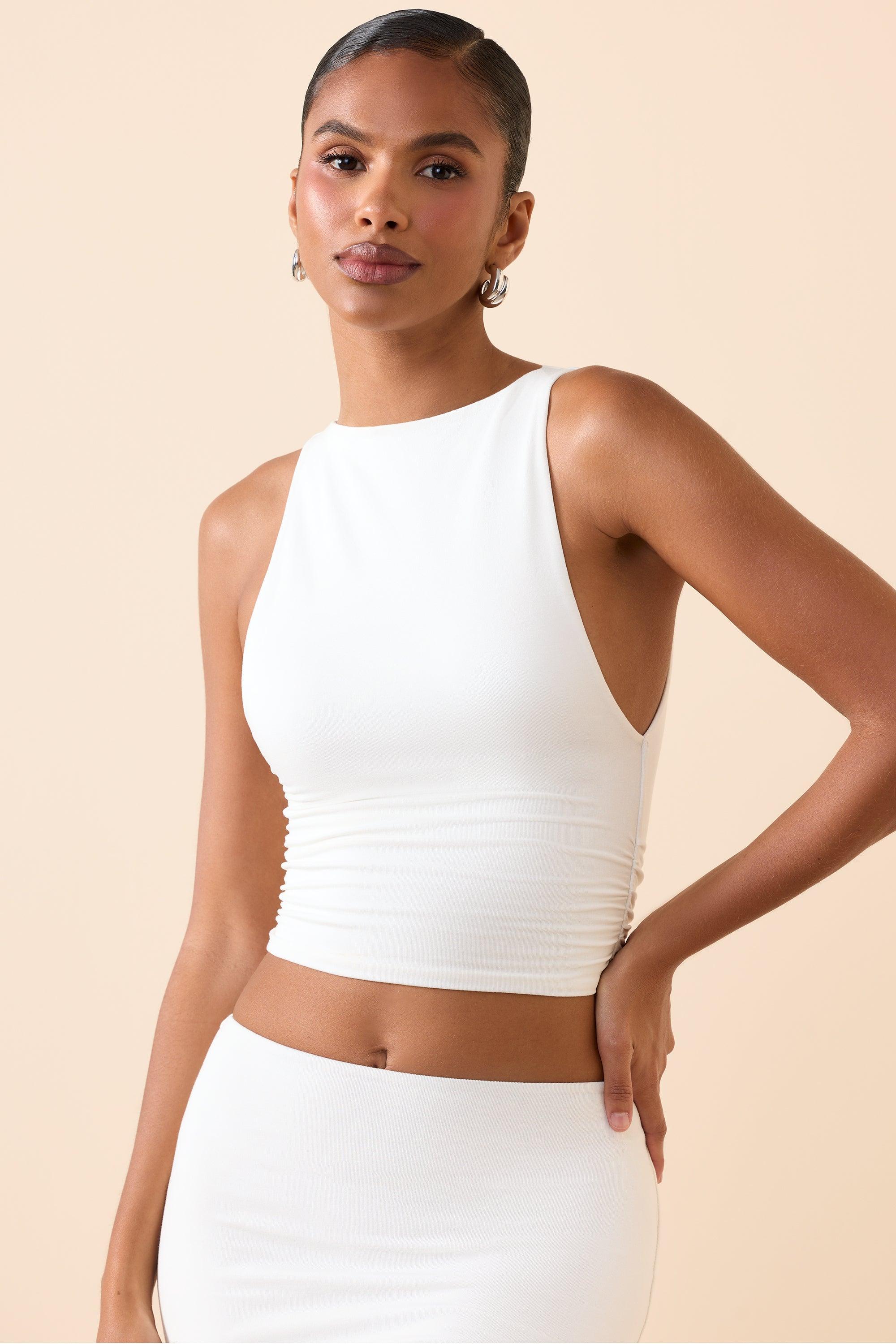 Modal Boat-Neck Tank Top in White Product Image