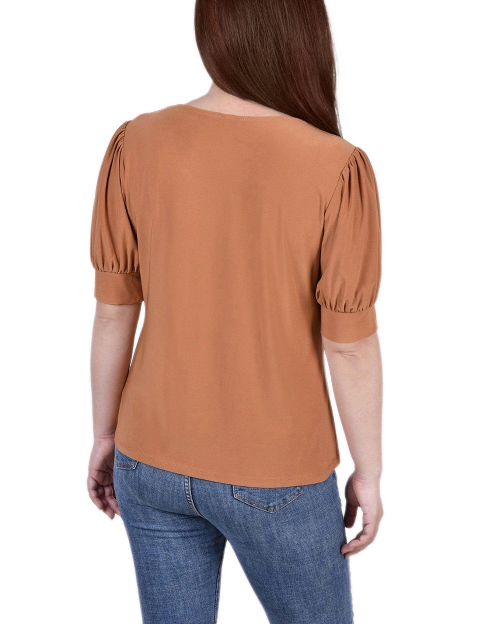 Short Sleeve Balloon Sleeve Top With Hardware - Petite Product Image