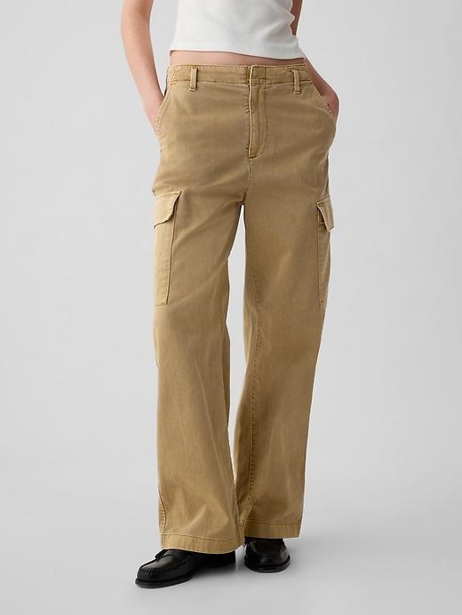 Mid Rise Loose Khaki Cargo Pants Product Image