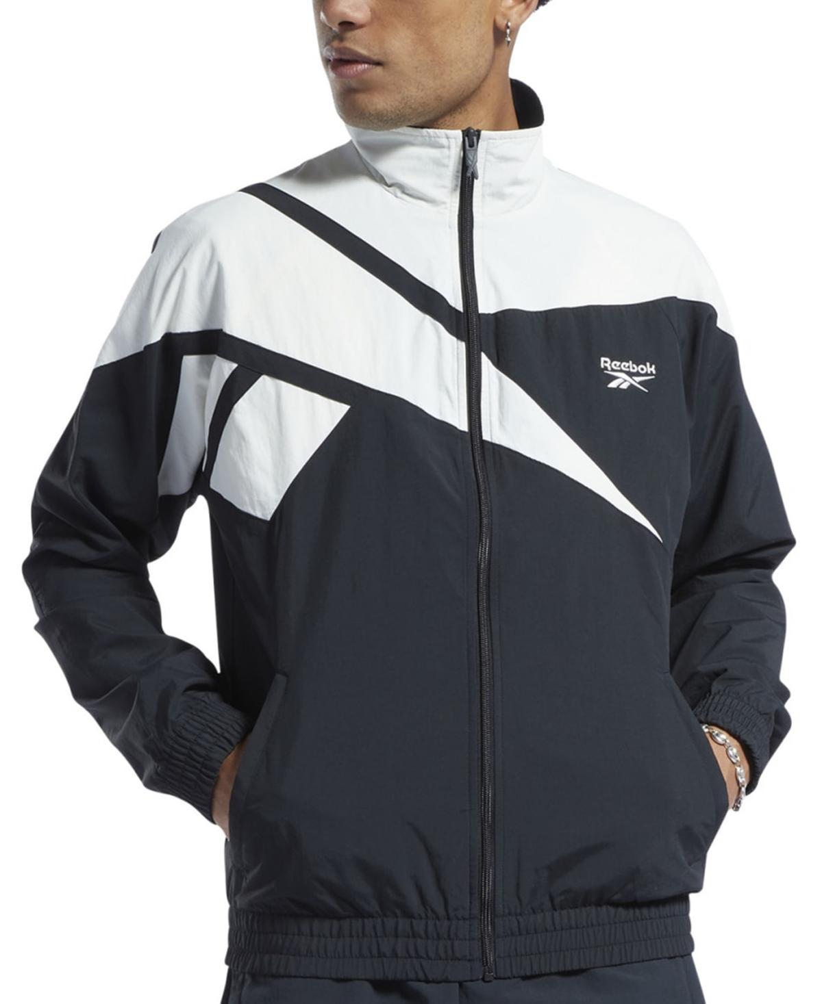 Reebok Mens Classics Vector Regular-Fit Logo Colorblocked Full-Zip Track Jacket - Navy / Red Product Image