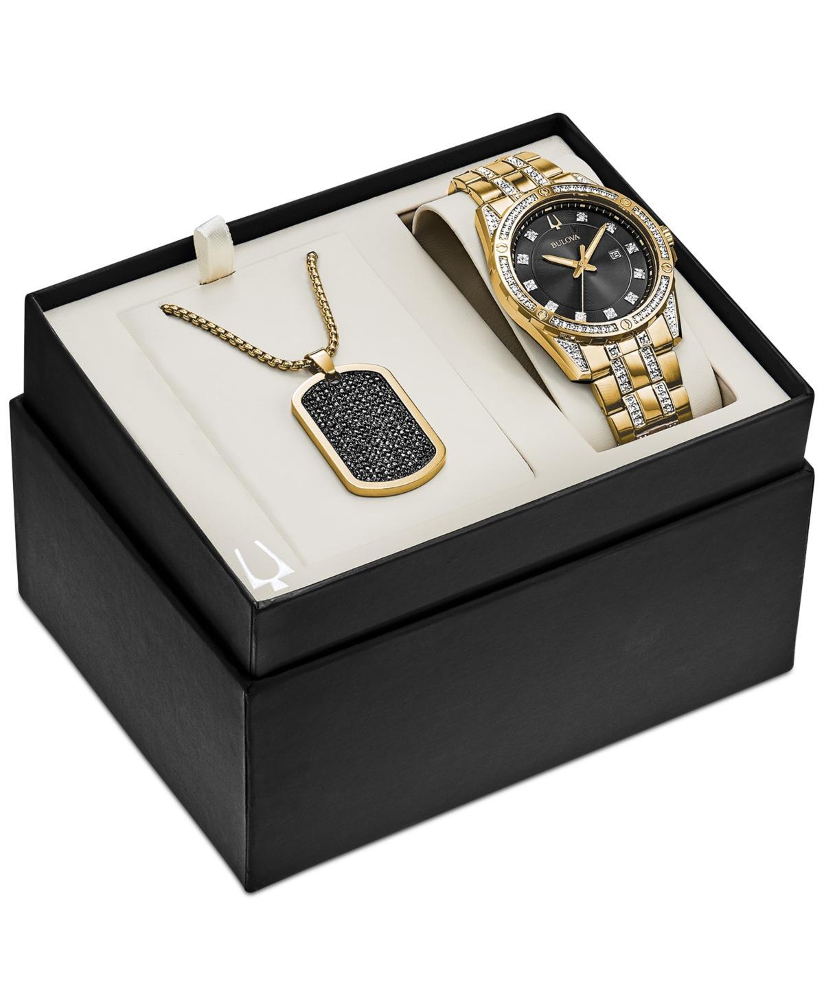 Bulova Men's Gold Tone Bracelet Watch + Necklace Product Image