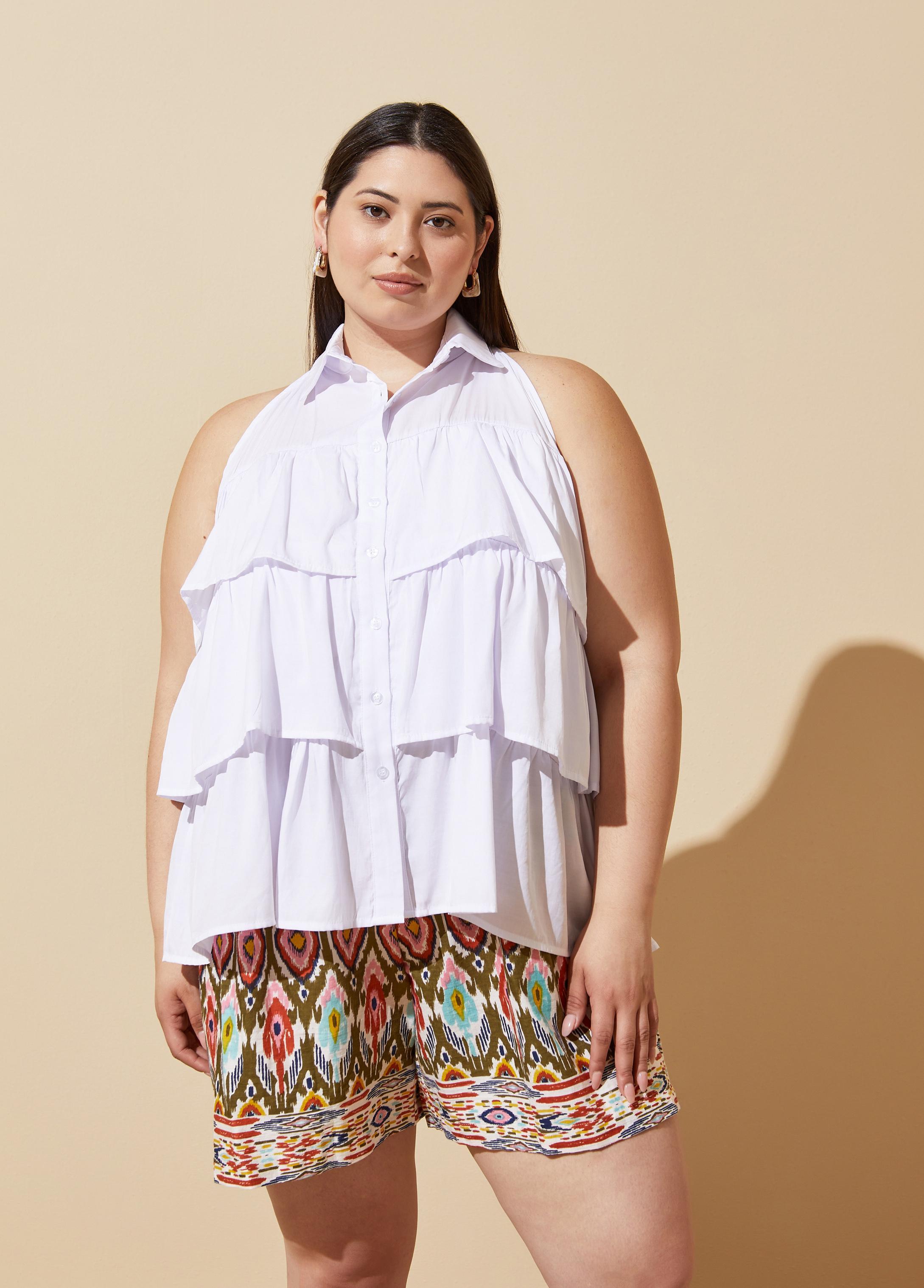 Plus Size Tiered Ruffle Top, WHITE, 14/16 - Ashley Stewart Product Image