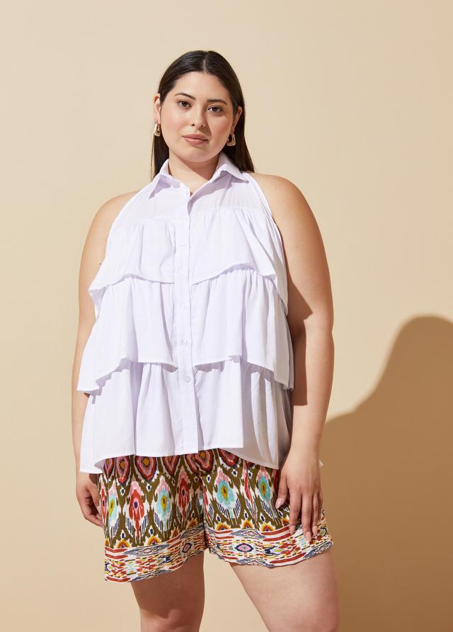 Plus Size Tiered Ruffle Top, WHITE, 14/16 - Ashley Stewart Product Image