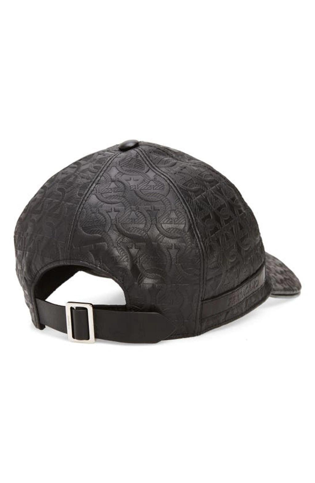 FERRAGAMO Gancini Leather Baseball Cap In Black Product Image