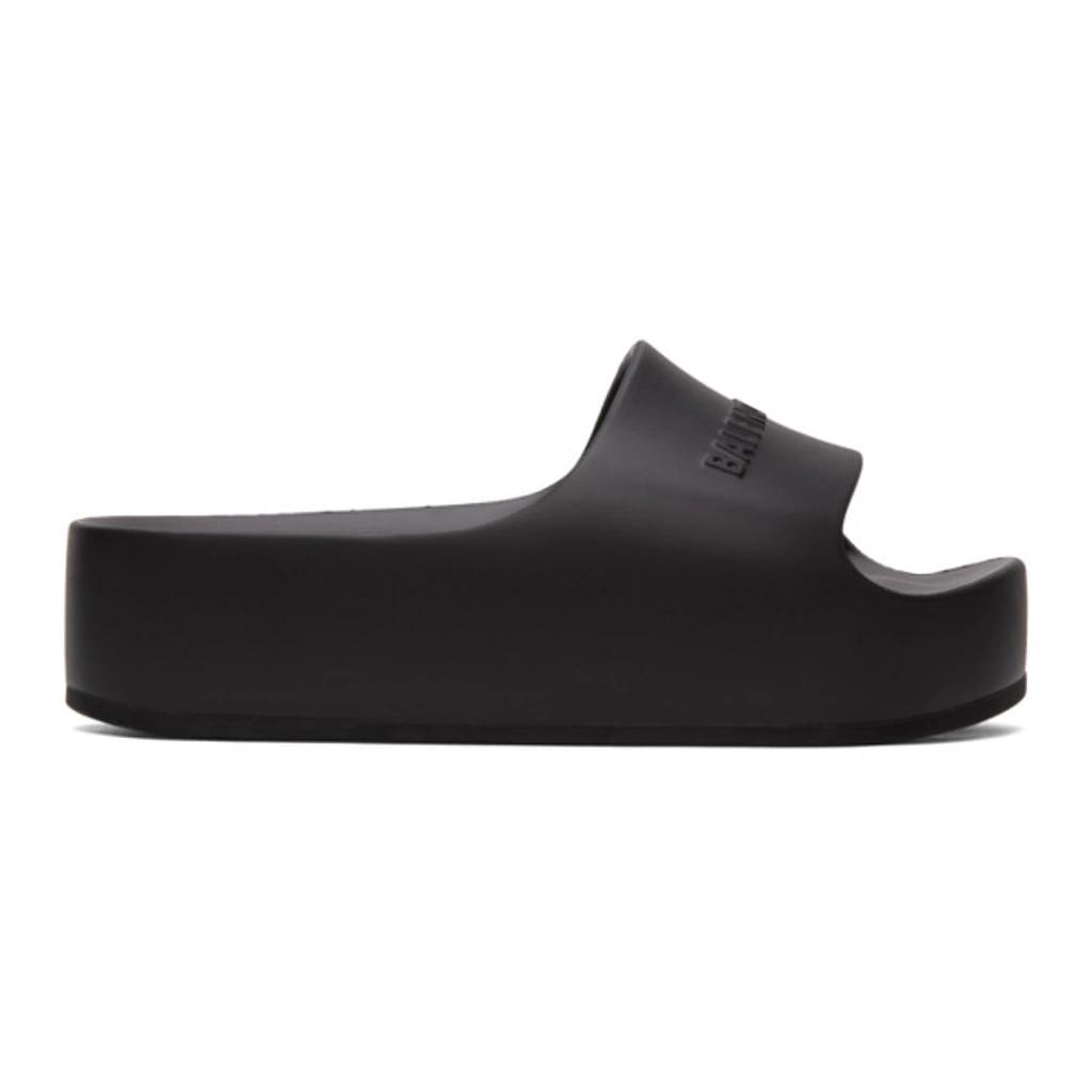 BALENCIAGA Womens Black Mono Platform Rubber Pool Slides 5 Product Image