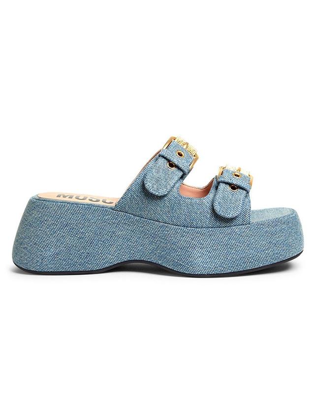 Womens Denim Platform Slide Sandals Product Image