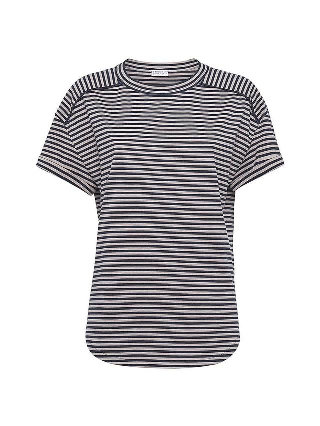 Womens Cotton Striped Jersey T-Shirt with Monili Product Image